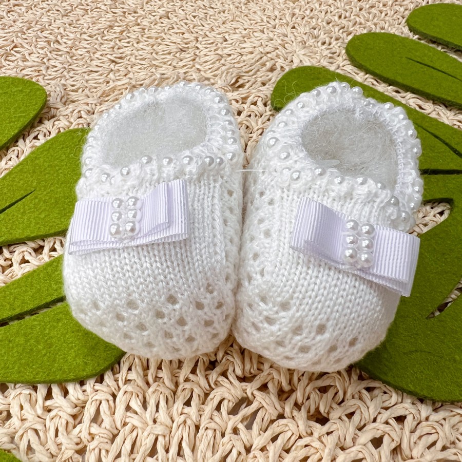  Sapatinho/sapatilha de linha Laço gorgurão branco